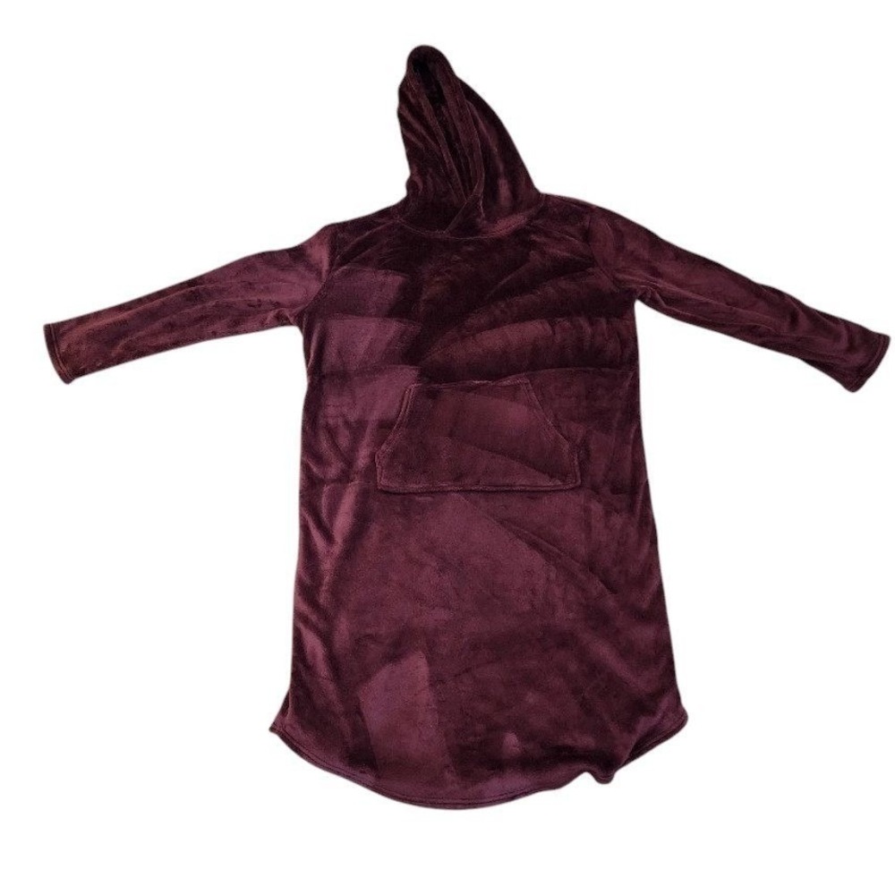 32 Degrees Plush Hooded Lounge Dress Burgundy Cozy Sleepwear Women's Size S